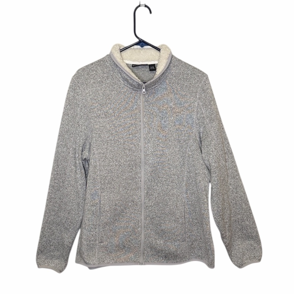 SWISS TECH Womens Zip Up Sweater Ivory Fleece Lined  Gray Jacket Size XL